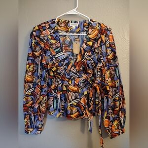 Vestique Abstract Print Tie Front Blouse - Vibrant & Chic